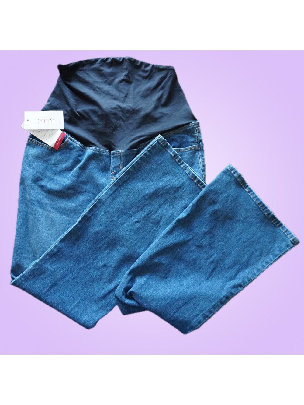 NWT Isabel Maternity Womens Size 4 Flare Blue Jeans Crossover Panel Denim